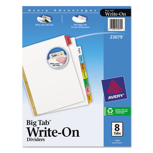 Big Tab Write-On Dividers w/Erasable Laminated Tabs, Clear, Set of 8