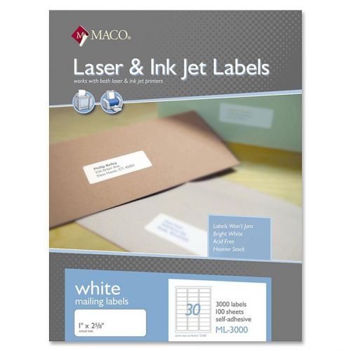 Maco Address Label - 1&#034; Width X 2.62&#034; Length - 3000 / Box - Rectangle - (ml3000)