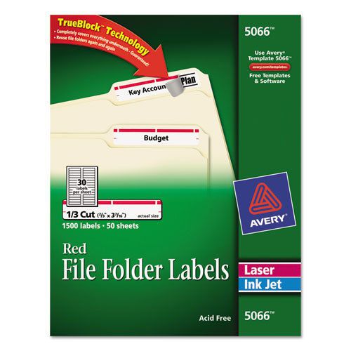 Self-Adhesive Laser/Inkjet File Folder Labels, White, Red Border, 1500/Box