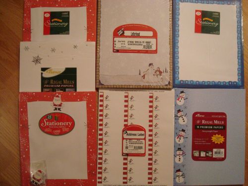 7 Pkgs CHRISTMAS WINTER PAPER LABELS STATIONARY Santa Snowmen Snowflakes 265+