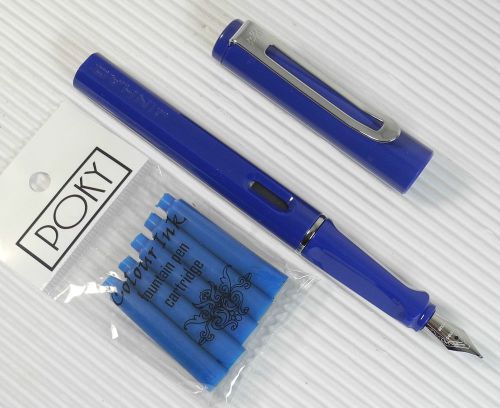 Jinhao 599b fountain pen blue plastic barrel +5 poky cartridges blue ink for sale