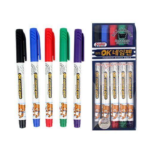 5/set Rilakkuma Bear Permanent Pen Fine Point Marker Waterproof Glass Plastic ok