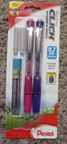 2  pentel twist-erase side click mechanical pencils fuscia/violet barrels 0.7mm for sale