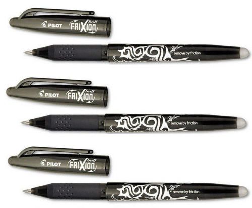 3 PILOT Frixion ERASABLE GEL PENS * Black Ink