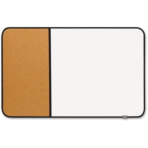 Self-Stick Cork Bulletin and Dry Erase Board, 36 x 22, White, Black Frame