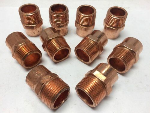 10 piece lot 3/4&#034; x 3/4&#034; copper threaded male sweat adapter mnpt npt nibco for sale