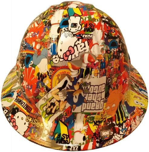 New! Hydro Dipped FULL BRIM Hard Hat w/ Ratchet Suspension - Sticker Bomb 2