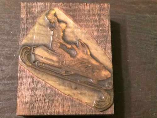 Letterpress printer blocks wood  type snowmobile cowgirl winter snow for sale