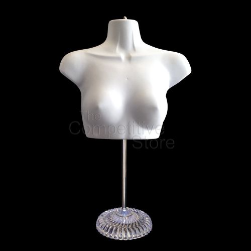 White Female Upper Torso Mannequin Form W/ Economic Plastic Base For Countertop