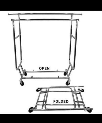 Double Bar Folding Rolling Salesman Garment Clothing Rack - Free Pick-up