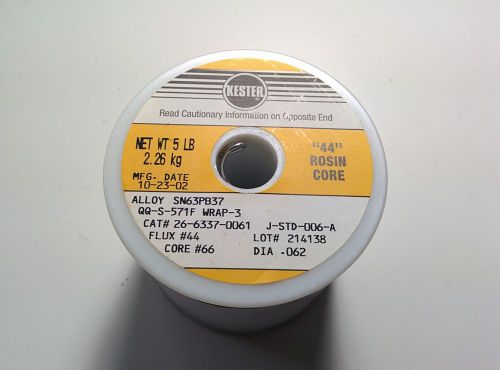 KESTER 5lb roll 26-6337-0061 WIRE SOLDER .062&#034;  SN63 PB37  Flux#44 Core#66