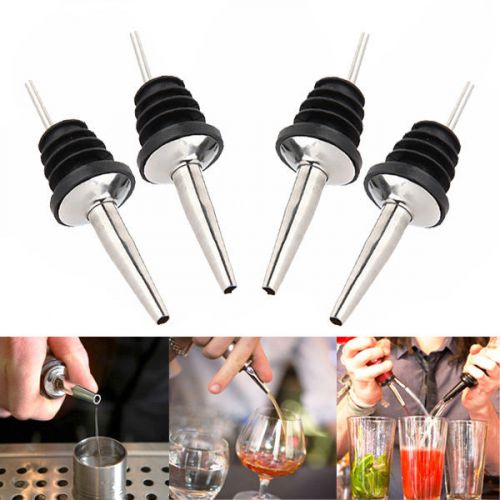 4x Stainless Steel Liquor Spirit Pourer Free Flow Wine Bottle Pour Spout Stopper