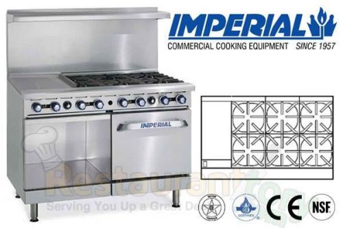 IMPERIAL COMM RESTAURANT RANGE 48&#034; W/ OVEN 12&#034; GRIDDLE NAT GAS IR-6-G12-XB