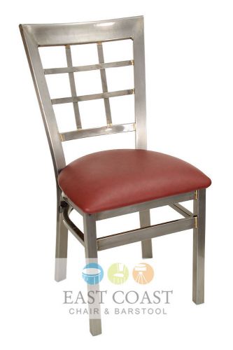 New Gladiator Clear Coat Window Pane Metal Restaurant Chair w/ Wine Vinyl Seat