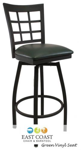 New Gladiator Window Pane Metal Swivel Restaurant Bar Stool w/ Green Vinyl Seat