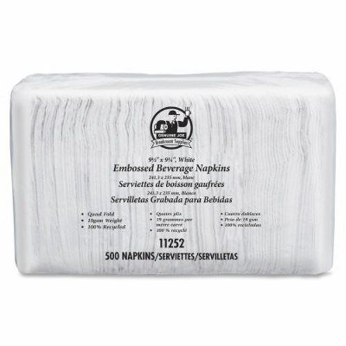 Genuine Joe Beverage Napkins, Quad Fold, 9-1/2&#034;x9-1/4&#034;, 500/PK, White (GJO11252)