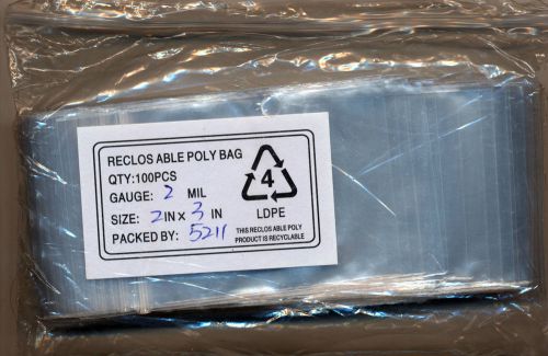 100  Resealable   2 x 3 Zip Lock Poly Bags