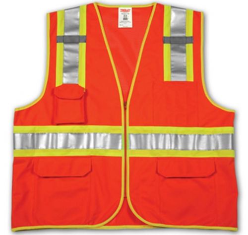 ANSI 107 CLASS 2 SAFETY VESTS -Fl Orange-Red Solid/Mesh 2-Tone - H Pattern 4X-5X