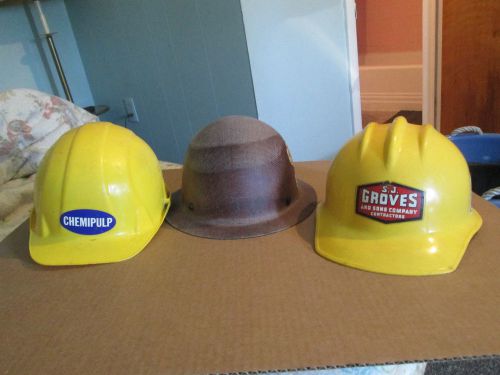 3 vtg Hardhat MSA Full Brim Bullard Hard Boiled Maverick IronWorker S J Groves