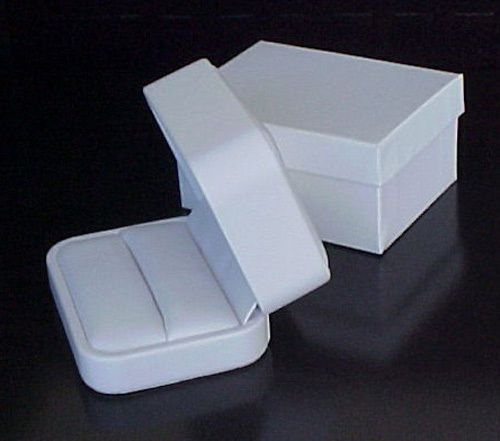 ONE White Leatherette Double Ring Wedding Presentation Jewelry Storage Gift Box