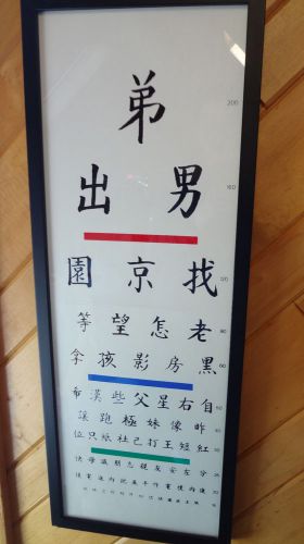 FRAMED EYE CHART, JAPANESE, GREAT ROOM DECORATION, 28” X 10”, CONVERSATION PIECE