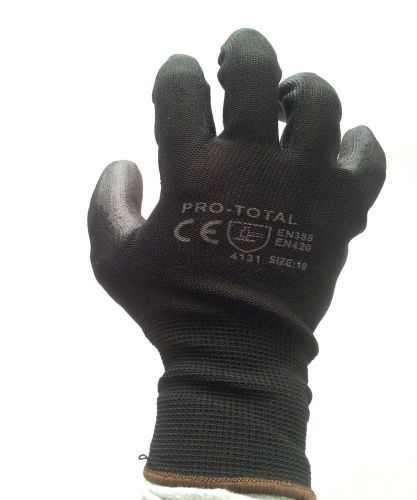 PU SAFETY ROFESSIONAL WORK GLOVES NYLON POLYURETHANE BLACK SIZE 10 FREE SHIPPING