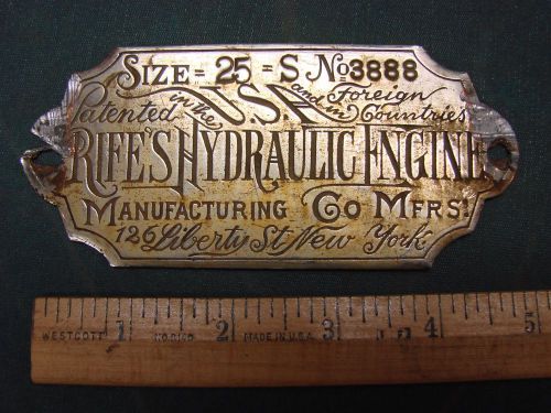 Vintage Rife&#039;s Hydraulic Engine Mfg. Co. NY Advertising Sign Tag Plaque