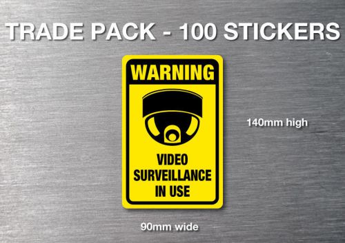 Video Surveillance warning stickers 100 pack 7 yr water &amp; fade proof vinyl