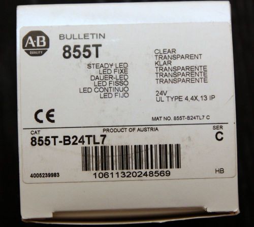 ALLEN BRADLEY 855T-B24TL7 STEADY LED  STACK LIGHT CLEAR 855TB24TL7 NEW