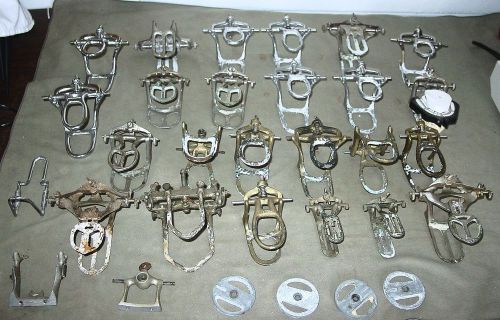 24 Piece Vintage Lot Retired Dentist Articulators Brass Chrome - Estate find