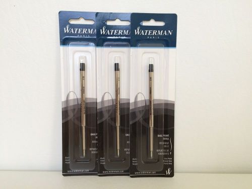 3 WATERMAN Black Ink Fine Point Ballpoint Pen Refills - New