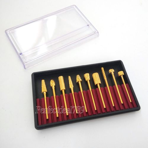 1 Set 10 Pcs Dental Lab Tool Tungsten Steel Gold Plated Burs Drills 2.35MM A++