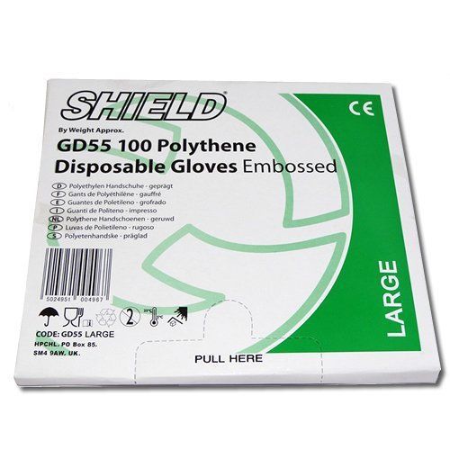 100 x shield disposable polythene pe gloves embossed food cleaning glove boxed for sale