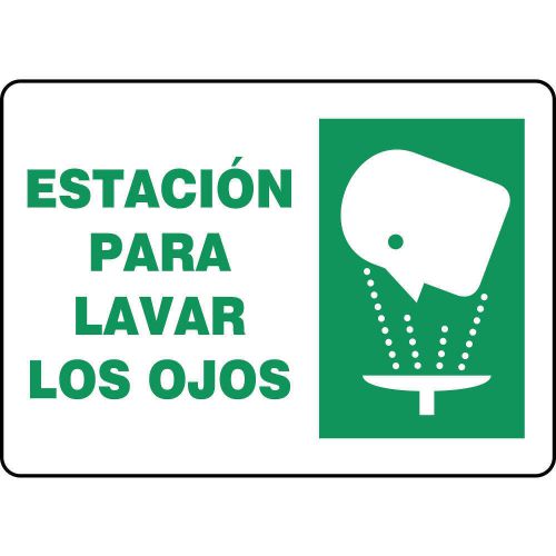 Eye Wash Sign, 7 x 10In, GRN/WHT, Spanish SHMFSR527VS