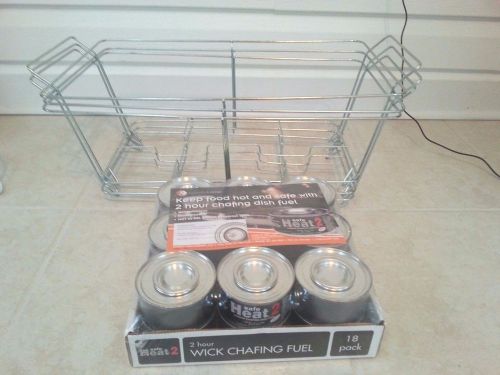 Safe Heat 2 18 Pk 2 Hour Wick Chafing Fuel Sterno&#039;s &amp; 3 Party Buffet Racks