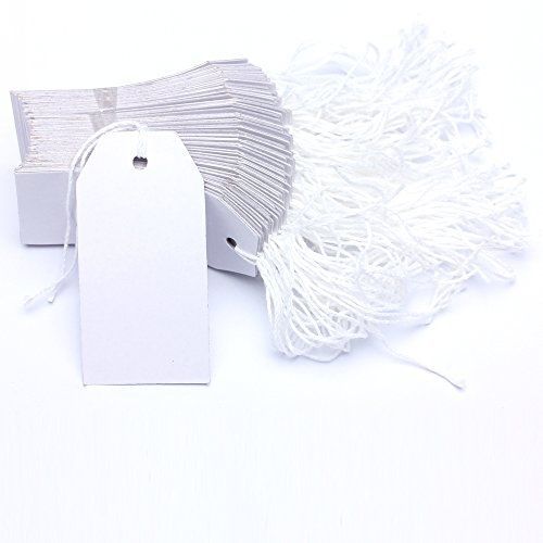 EMeskymall 100Pcs White Strung Tag Label White String 70 x 35mm