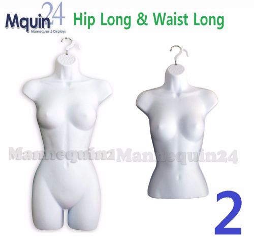 SET OF HIP + WAIST LONG FEMALES, WHITE WOMAN DRESS &amp; TORSO MANNEQUIN BODY FORMS