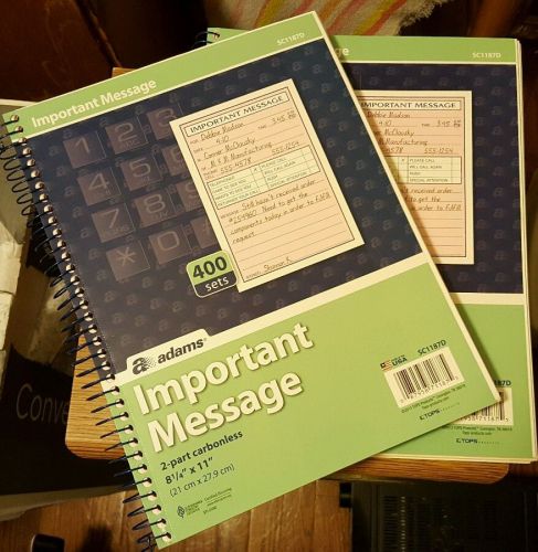 ADAMS SC1187D 400 SETS IMPORTANT MESSAGE BOOK 2 PART CARBONLESS - Lot Of 2 Books