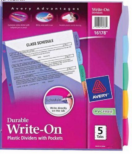 Avery Durable Write-On Plastic Dividers with Pockets 5-Tabs 1 Set (16178)