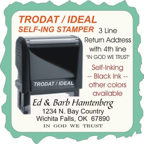 Return Address w/IN GOD WE TRUST, 3 Line, Trodat/Ideal-Self Ink, Custom Made