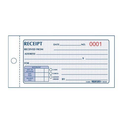 Rediform Small Money Receipt Book, 2-3/4&#034; x 5-5/8&#034;, 2 Part, 50 Sets/Book