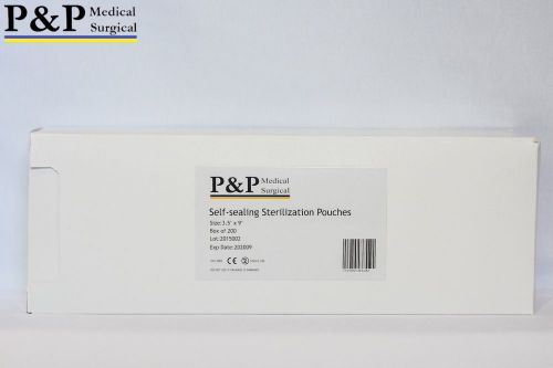 Self Seal Sterilization Pouch 3.5&#034; x 9&#034; Box of 1800 Indicator Strip P&amp;P pp-sp1