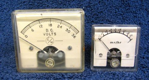 2 Vtg Electrical METERs DC Volts &amp; Milli Roentgens / Hr Analog Panel Gauge NASA