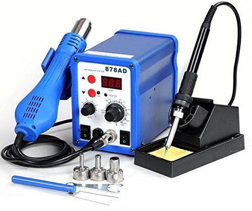 2in1 878ad Soldering Iron Rework Station Hot Air Gun + Tip + 3 Nozzles Heat Gun