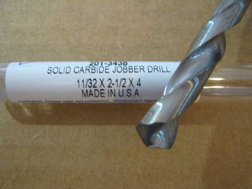 11/32&#034; (.3438) JOBBER (STD) CARBIDE 25 deg HELIX 118 deg SPLIT PT DRILL &#034;NEW&#034;