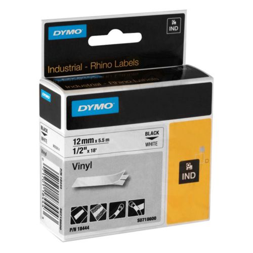 DYMO 18444 RhinoPro Vinyl Tape 1/2&#034; Blk/Wht - Authorized Dymo Dealer