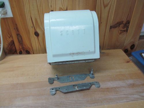 Scott Paper Towel Dispenser Vintage White Metal Hand Crank Wall Mount