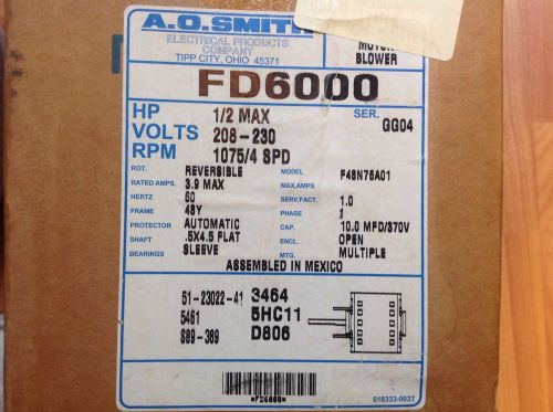 A.O. Smith FD6000 MASTERFIT Direct Drive Blower Motor 1075 RPM 208-230 volts