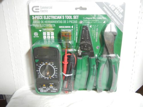 Commercial electric electricians tool set 3 piece w/ digital multi meter for sale