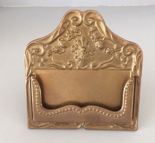 Vintage Brass Business Card Ornate Holder Standing